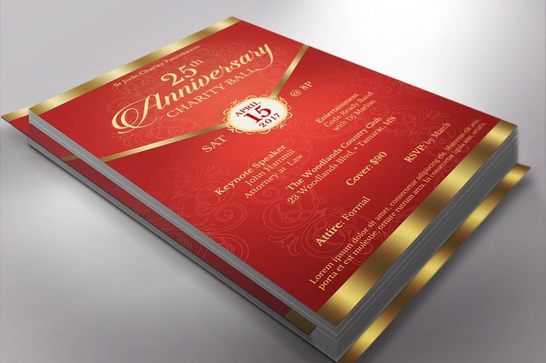 Red Gold Anniversary Gala Flyer Template, Word Template, Publisher, Pastor Appreciation, Banquet Flyer, 5.5x8.5 in image 3