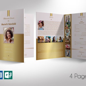 Golden Funeral Program Template: Rose Gold Obituary, Celebration of Life (Digital Download)