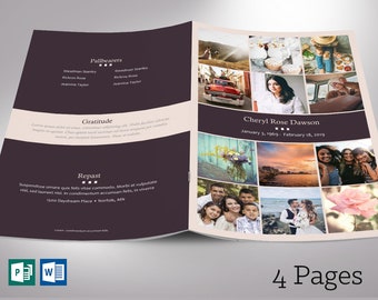 Modern Funeral Program Template | Word Template, Publisher | Celebration of Life | 4 Pages |   Bifold to 5.5x8.5 inches