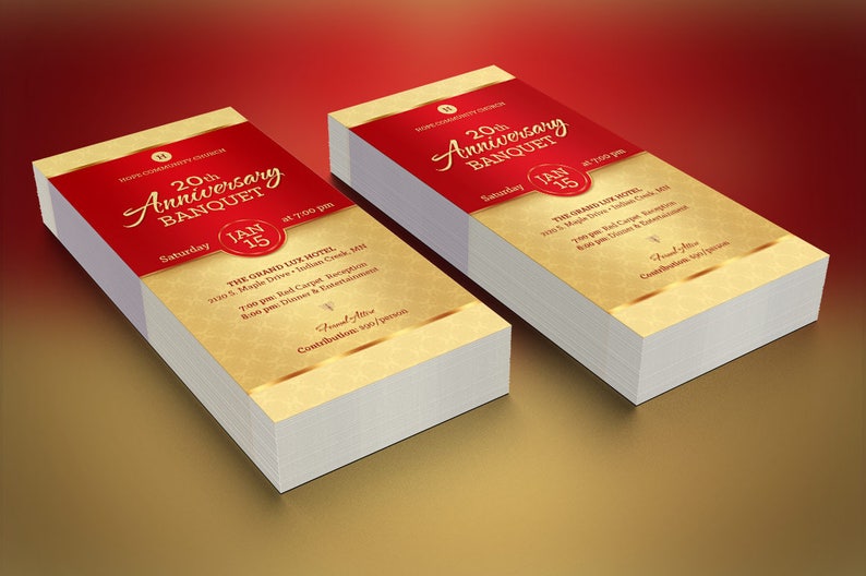 Red Gold Church Anniversary Banquet Ticket Template, Word Template, Publisher, Pastor Appreciation, Luncheon Ticket, 36 in image 6