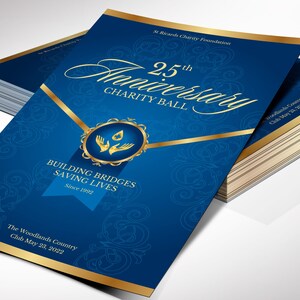 Blue Gold Anniversary Gala Program Template, Canva Template One Sheet Church Anniversary, 2 Sides Size: 5.5x8.5 in image 2
