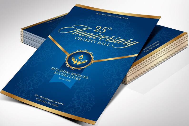 Blue Gold Anniversary Gala Program Template, Canva Template One Sheet Church Anniversary, 2 Sides Size: 5.5x8.5 in image 2