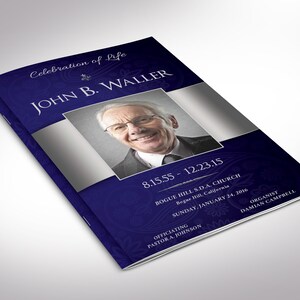 Blue Dignity Funeral Program Template Word Template, Publisher Celebration of Life 4 Pages Bifold to 5.5x8.5 in image 3