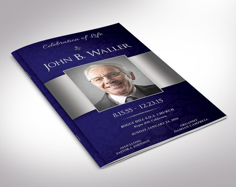 Blue Dignity Funeral Program Template Word Template, Publisher Celebration of Life 4 Pages Bifold to 5.5x8.5 in image 3