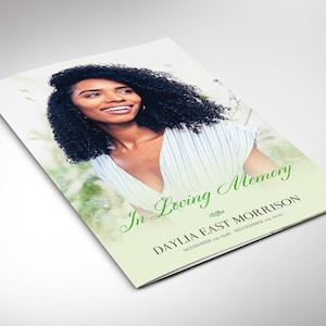Green Floral Funeral Program Template for Canva: 4 Page Bifold Memorial Obituary (5.5x8.5) Digital Download