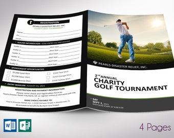 Golf Tournament Bifold Brochure Template | Word Template, Publisher | Golf Competition | 4 Pages | 5.5x8.5 inches