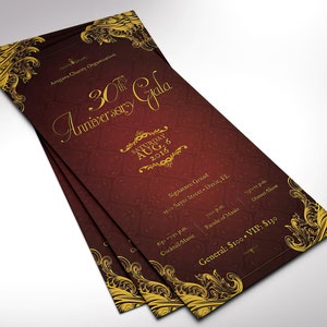 Anniversary Banquet Ticket Template, Word Template, Publisher, Burgundy Gold, Gala Ticket, Independence Ball, 3x7 inches image 10