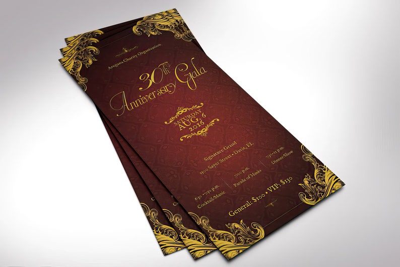 Anniversary Banquet Ticket Template, Word Template, Publisher, Burgundy Gold, Gala Ticket, Independence Ball, 3x7 inches image 10