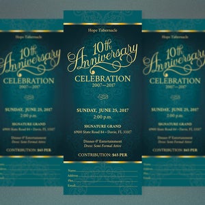 Teal Church Anniversary Ticket Template Word Template, Publisher Pastor Appreciation, Banquet Ticket Size 3x7 in image 2