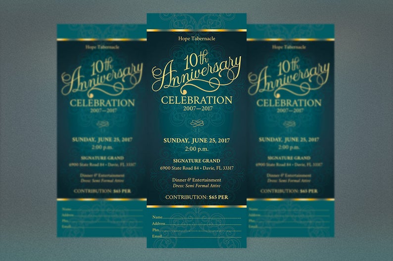 Teal Church Anniversary Ticket Template Word Template, Publisher Pastor Appreciation, Banquet Ticket Size 3x7 in image 2
