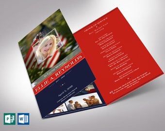 American Military Trifold Funeral Program Template | Word Template, Publisher - V2 | Obituary Design | 11x8.5 inches