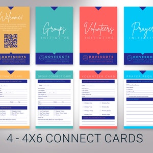 Church Connect Card Template Bundle 2, Canva Template | Church Welcome Card, QR Code, New Here Guest | Set of 4 | Size 4x6 inches