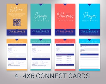 Church Connect Card Template Bundle 2, Canva Template | Church Welcome Card, QR Code, New Here Guest | Set of 4 | Size 4x6 inches