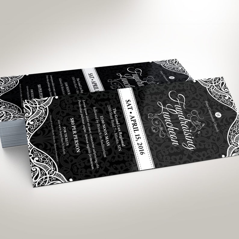 Black White Banquet Flyer Template for Word and Publisher Fundraiser Event, Church Anniversary Size 4x9 inches image 5