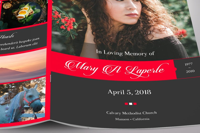 Red Black Remember Funeral Program Template, Word Template, Publisher, Celebration of Life, Memorial Service, 4 Pages, 5.5x8.5 in image 9