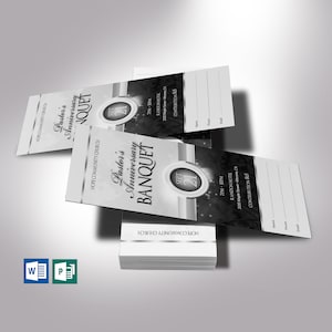 Clergy Banquet Ticket Template: Black Silver Church Anniversary (3x7 in, Editable Printable)