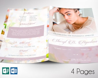 Blossoms Funeral Program Template | Word Template, Publisher, Celebration of Life, Obituary Design, Cherry Blossoms, 4 Pages | 5.5x8.5 in