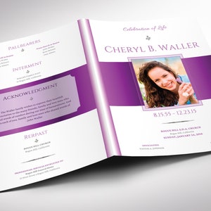 White Purple Tabloid Funeral Program Template, Canva Template, Celebration of Life, Obituary Program, 4 Pages 11x17 in image 3