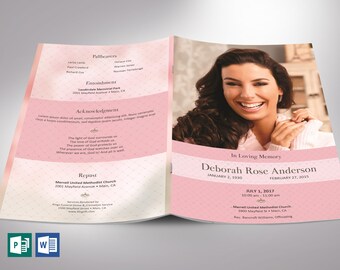 Glamour Funeral Program Template | Word Template, Publisher | 4 Pages | Celebration of Life, Obituary Template | 5.5x8.5