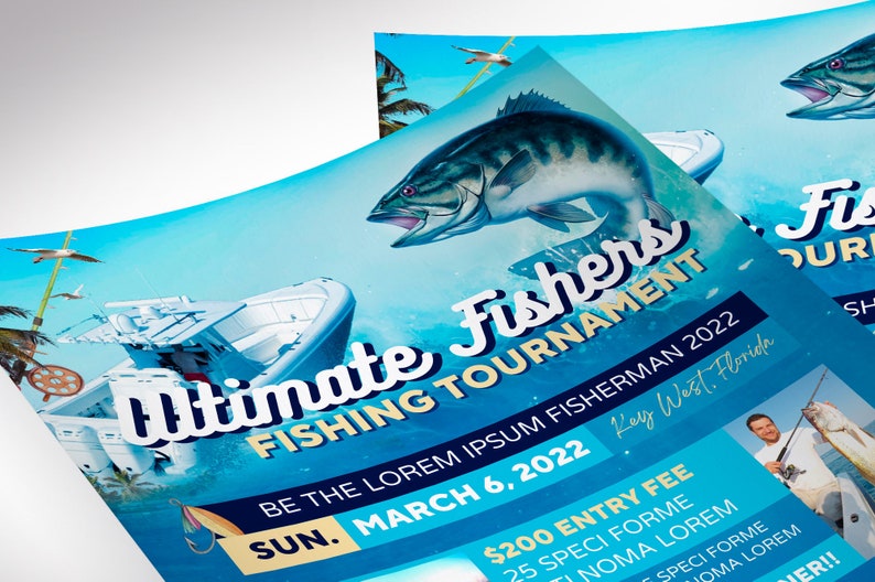 Fishing Tournament Flyer Template, Canva Template Fishing Flyer, Blue Oceanic Invitation 5 backgrounds 8.5x11 in image 9