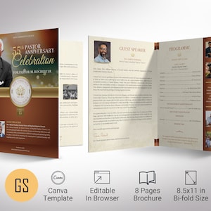 Pastor Appreciation Program Canva Template: Bronze & Gold Church Anniversary Bulletin (Digital Download)