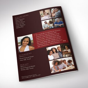 Red Dawn Funeral Program Template, Canva Template Magazine Style, Celebration of Life, 8 Pages, 5.5x8.5 inches image 8