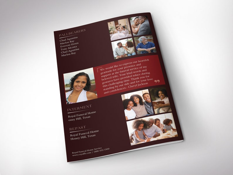 Red Dawn Funeral Program Template, Canva Template Magazine Style, Celebration of Life, 8 Pages, 5.5x8.5 inches image 8