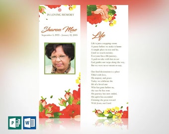 Orange Watercolor Funeral Bookmark Template | Word Template, Publisher | Celebration of Life, Memorial Card | 2.75x8 in