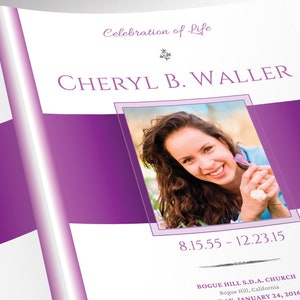 White Purple Tabloid Funeral Program Template, Canva Template, Celebration of Life, Obituary Program, 4 Pages 11x17 in image 6