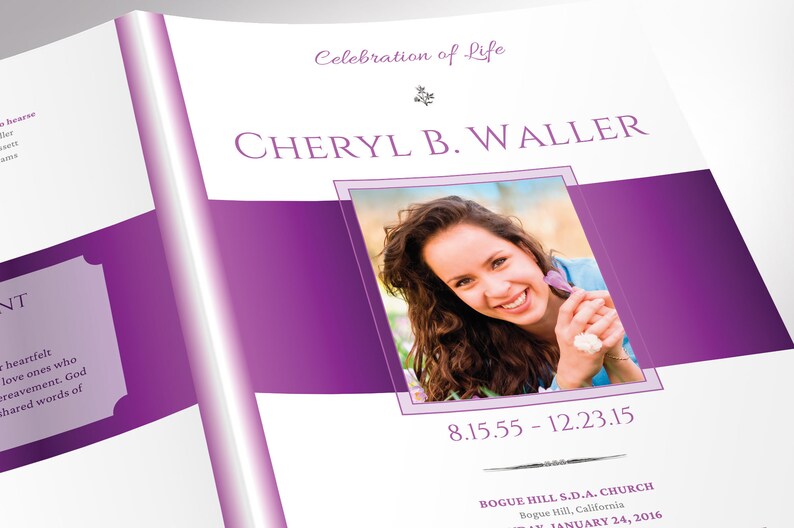 White Purple Tabloid Funeral Program Template, Canva Template, Celebration of Life, Obituary Program, 4 Pages 11x17 in image 6