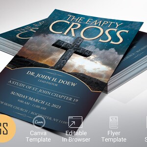 Empty Cross Easter Flyer Template: Teal & Gold Church Invitation (Canva)