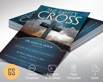 Empty Cross Easter Flyer Template, Canva Template | Easter Sunday Service, Resurrection Day, Church Invitation Template
