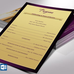 Purple and Gold Church Anniversary Program Template (Word & Publisher)