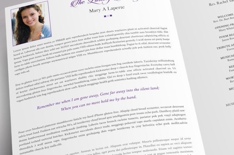 Purple Teal Tabloid Funeral Program Template Word Template, Publisher Celebration of Life 4 Pages 11x17 inches image 6