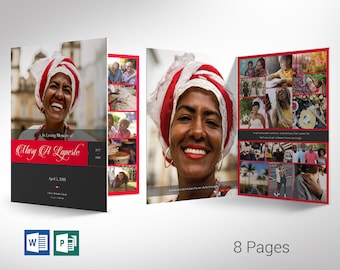 Red & Black Funeral Program Template: Celebration of Life, 8 Pages (11x17&quot;)