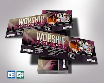 Worship Concert Ticket Template | Word Template, Publisher, Gospel Concert, Fundraiser Event, Church Event | 8.5x2.75 in