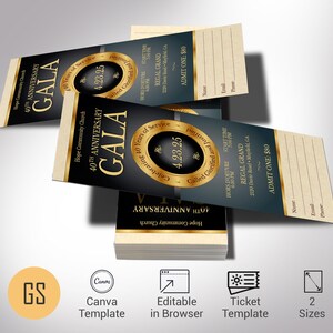 May include: A stack of event tickets for the 40th Anniversary Gala, featuring a black and gold design. The tickets include the text "GALA" and "4.23.25". The tickets are for the Hope Community Church.