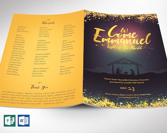 Emmanuel Christmas Program Template: 4-Page Church Cantata Service Bulletin (Word & Publisher, 5.5x8.5 Digital Download)