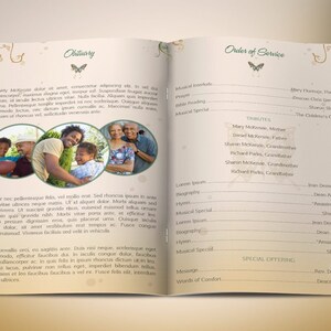 Gold Princess Funeral Program Template Word Template, Publisher Gold Green, Celebration of Life, Memorial Service 4 Pages 5.5x8.5 in image 6