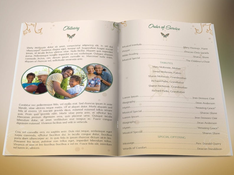 Gold Princess Funeral Program Template Word Template, Publisher Gold Green, Celebration of Life, Memorial Service 4 Pages 5.5x8.5 in image 6