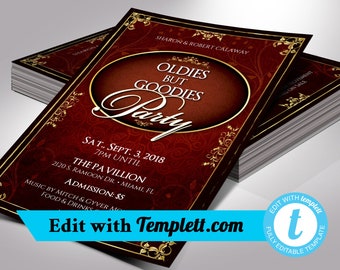 Oldies Party Flyer Template for Templett | Birthday Party, Invitation card, Social Media Flyer | Size 4x6 inches