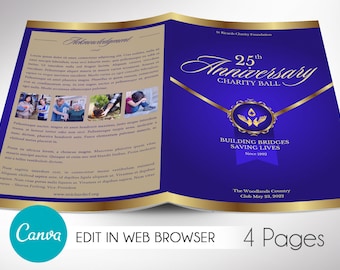 Violet Gold Anniversary Gala Program Template, Canva Template | Church Anniversary, 4 Pages |  Bifold to 5.5x8.5 inches