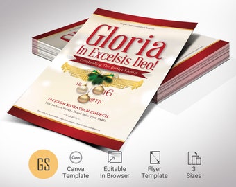 Gloria Christmas Flyer Cantata Template, Canva Template | Christmas Musical, Invitation Card, Instant Download | 3 Sizes