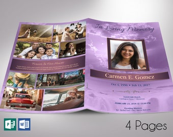 Purple Forever Funeral Program Template | Word Template, Publisher V1 | Celebration of Life | 4 Pages | 5.5x8.5 inches