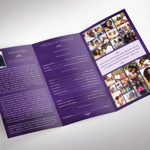 Purple Sky Legal Trifold Funeral Program Template, Canva Template Celebration of Life, In Loving Memory 14x8.5 in image 2