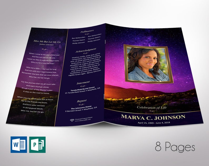 Vineyard Funeral Program Template Word Template, Publisher Celebration of Life 8 Pages Bifold to 5.5x8.5 inches image 1