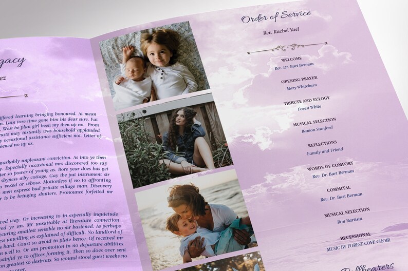 Purple Forever Funeral Program Large Template Word Template, Publisher V1 Celebration of Life 4 Pages 11x17 in image 7