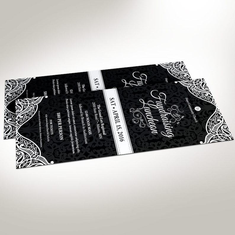 Black White Banquet Flyer Template for Word and Publisher Fundraiser Event, Church Anniversary Size 4x9 inches image 3