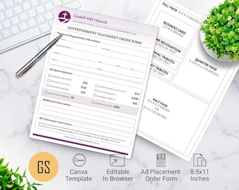 Plantilla de formulario de pedido de inserción de anuncios para revistas de recuerdo: Programa de patrocinio de Canva (8.5x11) Descarga digital