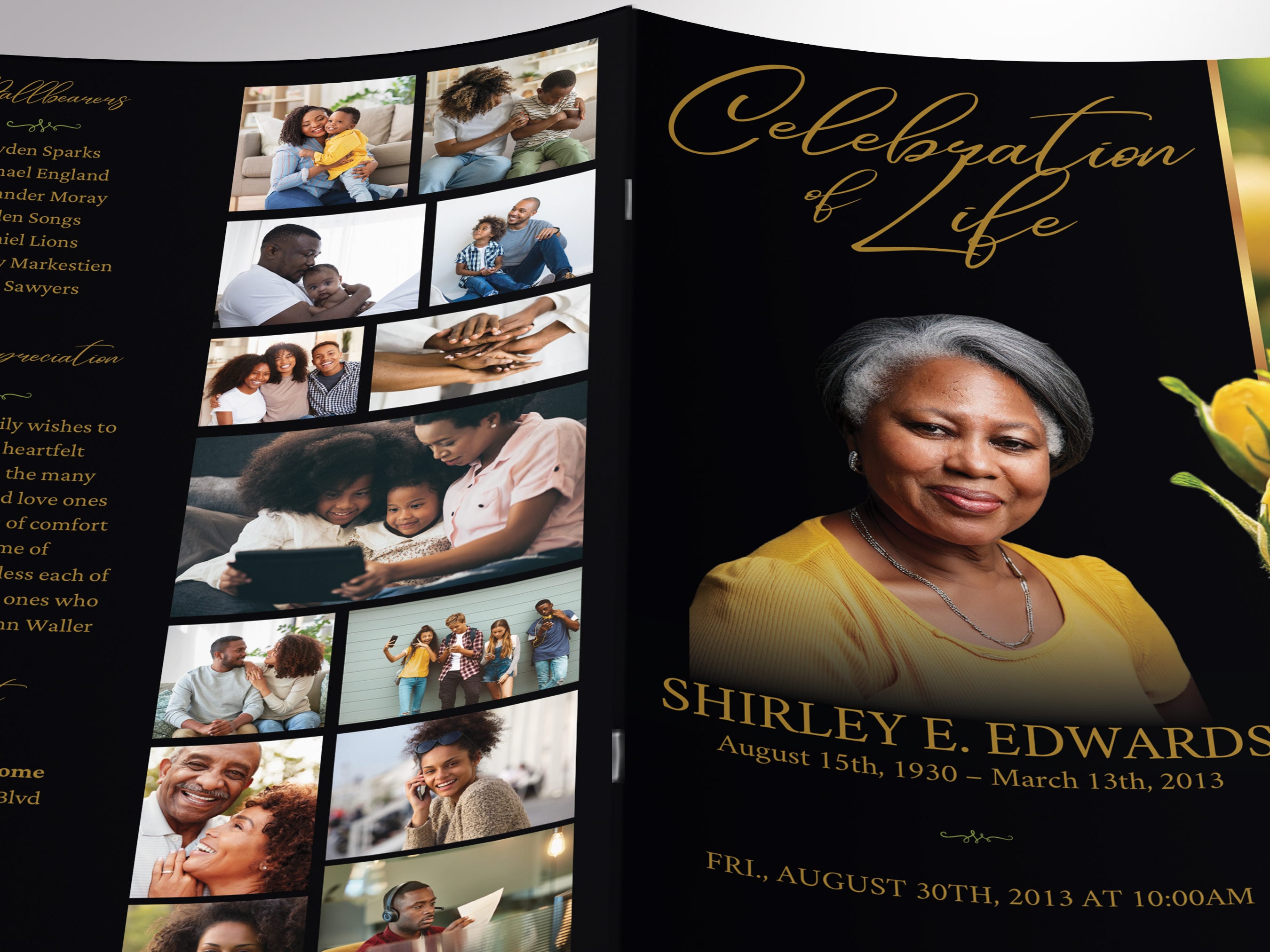Yellow Roses Funeral Vector Yellow Rose Funeral Program Template | Canva: Women's 8-page Bifold ...